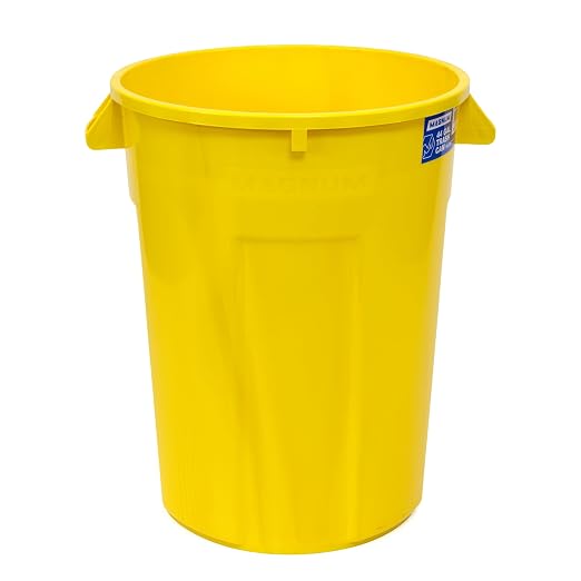 Magnum 44 Gallon Trash Can, High-Vis Yellow, Construction Grade, Heavy Duty Plastic, Jobsite Ready for Handling and Holding Garbage CMTC-C000-44Y01 (1 Pack)