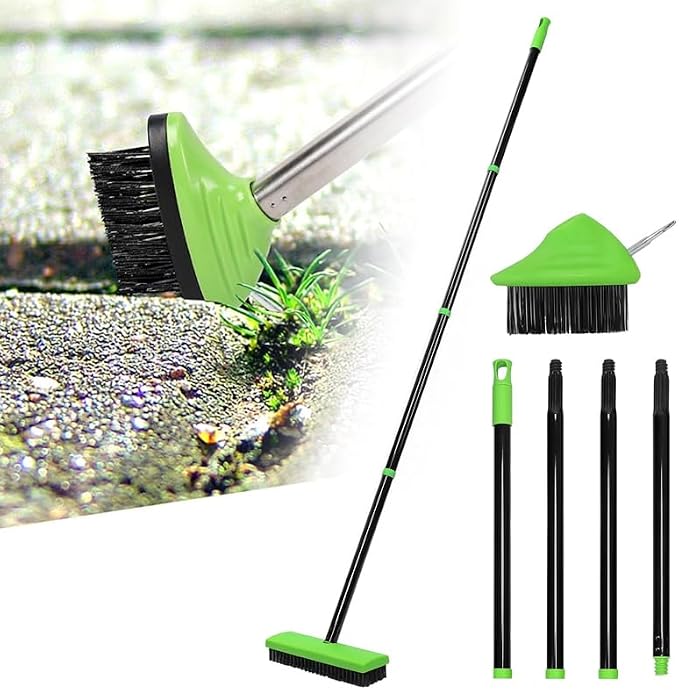 Saker 3 in 1 Weeding Wire Metal Brush Tools,3-in-1 Long Handle Surface Cleaning Brush, Steel Bristle Scrub Tool for Patio, Paving, & Pool Areas (1 Set)