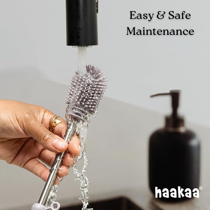 Haakaa Food-Grade Silicone Double-Ended Cleaning Brush (Brush-Lime) | Household Cleaning Brushes Food-Grade Silicone Dishwasher Safe