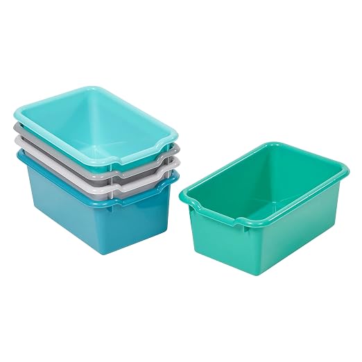 ECR4Kids Scoop Front Storage Bin, Multipurpose Organization, Contemporary, 5-Piece | Durable plastic, GREENGUARD Gold Certified, 1.2 gallon capacity, lightweight & nestable, built-in handle, classroom/home use