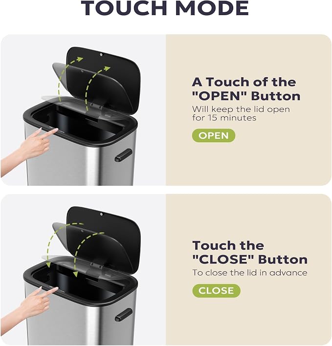 Furnify 16 Gallon / 60L Kitchen Trash Can, Motion Sensor Trash Bin with Lid | Large Capacity Touchless Garbage Waste Bin, Waterproof Brushed Trash Bin, Trash Can for Kitchen Bedroom Bathroom