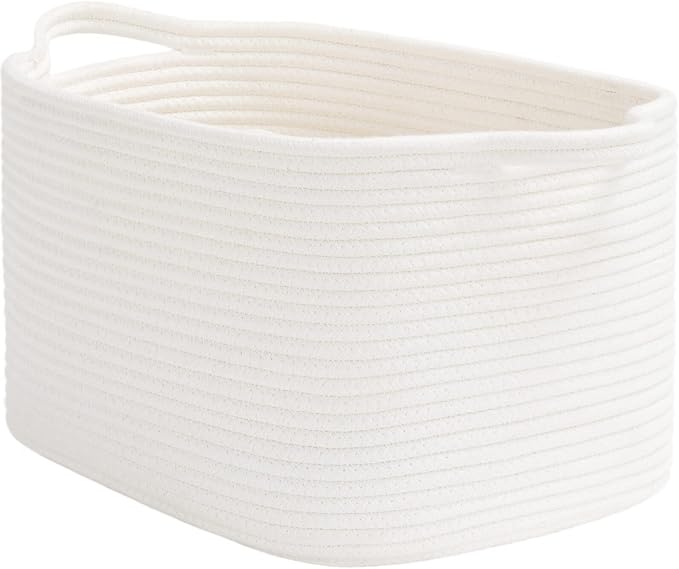 Goodpick Woven Storage Basket for Shelves, 13" x 10" x 9", White | Stylish Gift Basket for Home Decor, Cotton Rope Baskets for Books, Toys & Towels Storage, Shelf & Closet Organization