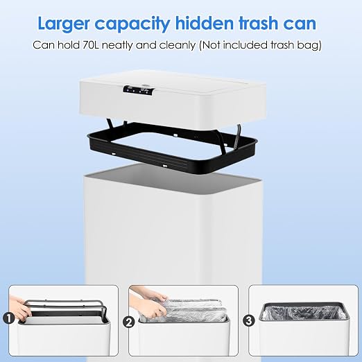 Sensor Trash Can, Touchless Motion Sensor Trash Bin | Smart Automatic Garbage Can with Soft-Close Lid, Bag Retainer Ring and Display Light, for Kitchen, Office (White, 21.1 Gal)