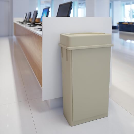 23 Gallon Beige Rectangular Slim Trash Can with Drop Shot Lid | Great for Home, Commercial, or Restaurant Use.