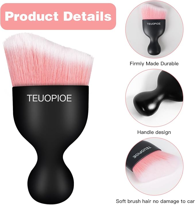 Car Detailing Brush for Interior Dusting and Air Vents,Pink White | Soft synthetic bristles clean dashboards, vents, and consoles. Lightweight PP handle is suitable for dry or wet use.