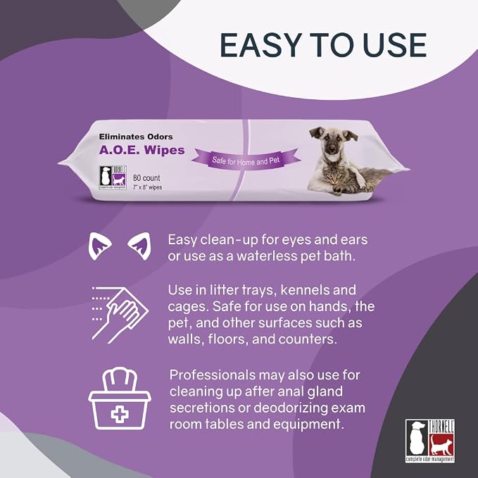 Odorcide Animal Odor Eliminator Cat and Dog Wipes (80 Wipes) - All Purpose Deodorizing Pet Wipes - Pet Odor Eliminator for Pet Kennels Cages – Pet Deodorizing Wipes w/Safe Non-Enzymatic Formula