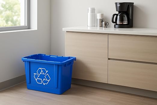 2 Pack 14 Gallon Rectangular Curbside Recycling Bin – Durable Indoor/Outdoor Container with Ergonomic Handles, Stackable Design and Weather-Resistant Plastic for Home, Office and Commercial Use