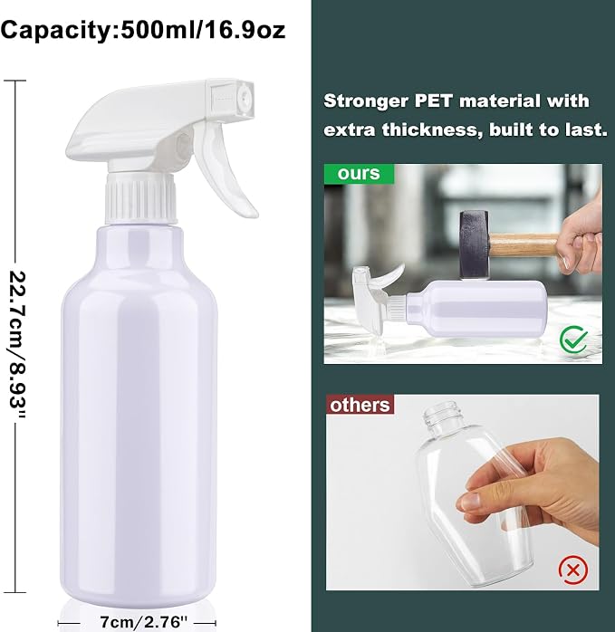 12oz/350ml Plastic Spray Bottles 1 Pack, Adjustable Mist/Stream | Refillable heavy duty spray containers for plants, cooking, hair care and household cleaning