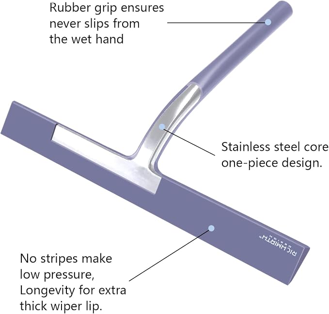 Bathroom Squeegee for Shower, Richmirth 11" Large Shower Squeegee for Glass Doors Silicone Rubber Blade Squeegee Cleaner Tool for Window, Car Glass, Mirror- Blue
