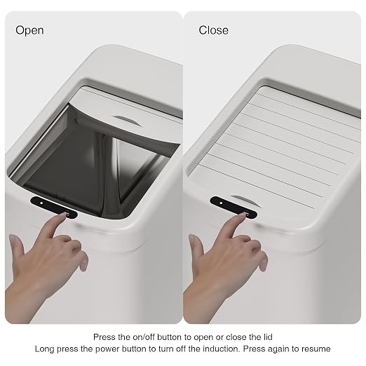 ELLO&ALLO 13 Gallon Kitchen Trash Can with Roll Up Lid, Automatic Touchless Motion Sensor Rectangular Trash Can, White