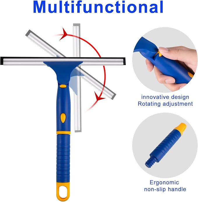 10" Swivel Window Cleaning Squeegee, All-Purpose Anti-Slip Window Squeegee with 2 Blades, Window Cleaner Tool Bathroom Squeegee for Shower Doors, Tile Shower Walls，Mirrors,Car Windshields
