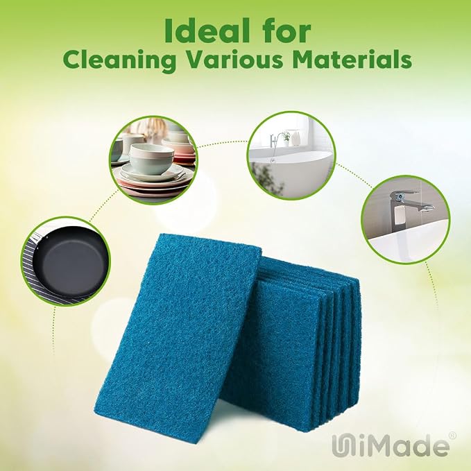 UNIMADE Non-Scratch Scouring Pads, 96Pcs Household Scour Pads | for Kitchen, Garage and Outdoors, Reusable Dish Scrubber Pads for Pan and Metal Grill - Blue