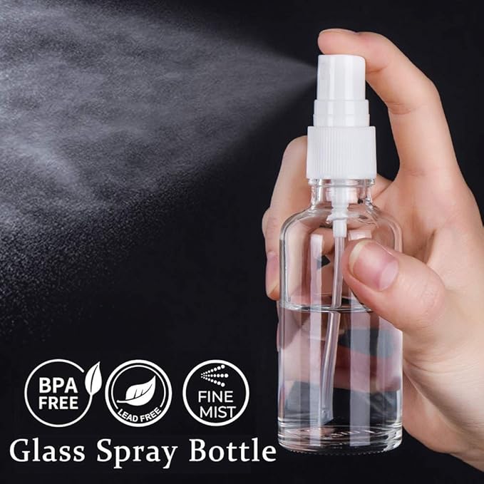 2oz Clear Glass Spray Bottles for Essential Oils, Set of 3 | Small, Plastic Sprayer