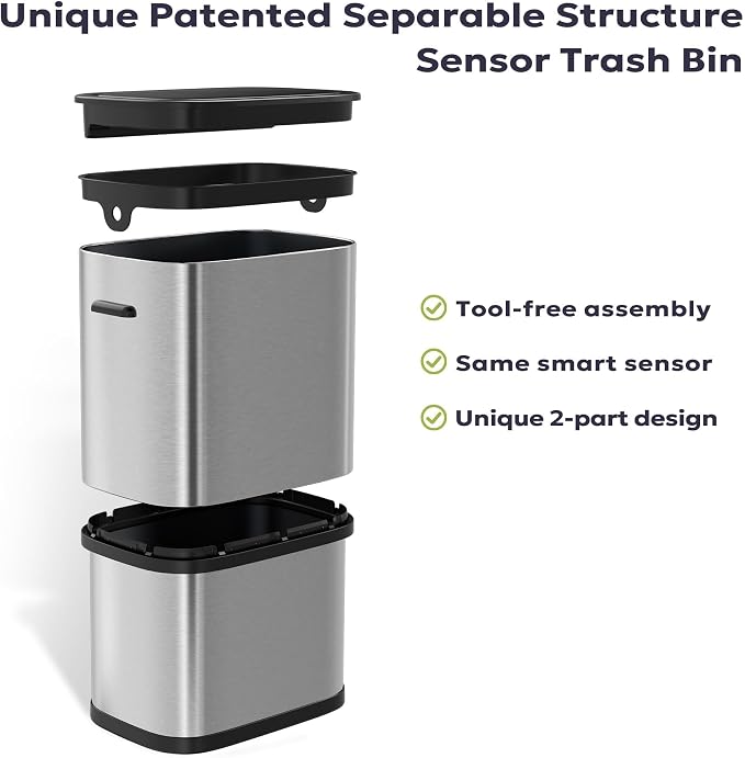 Furnify 16 Gallon / 60L Kitchen Trash Can, Motion Sensor Trash Bin with Lid | Large Capacity Touchless Garbage Waste Bin, Waterproof Brushed Trash Bin, Trash Can for Kitchen Bedroom Bathroom