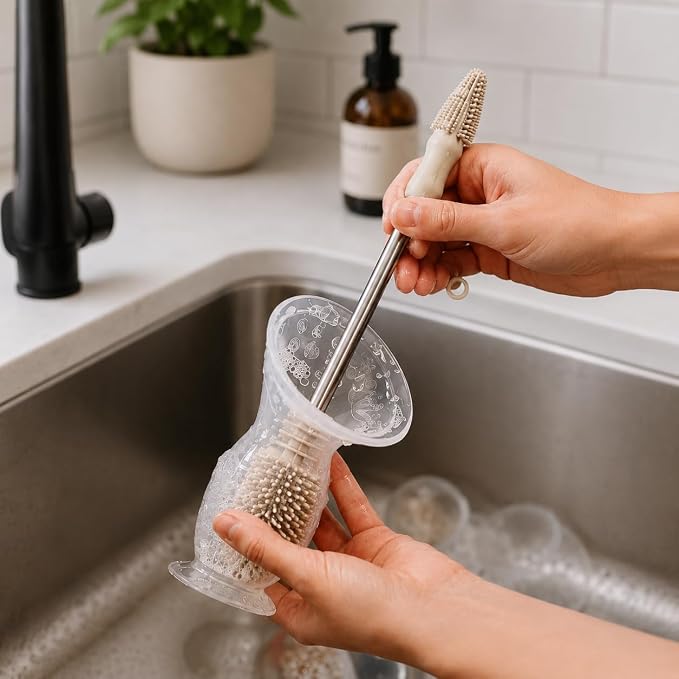 Haakaa Food-Grade Silicone Double-Ended Cleaning Brush (Brush-Pebble) | Household Cleaning Brushes Food-Grade Silicone Dishwasher Safe