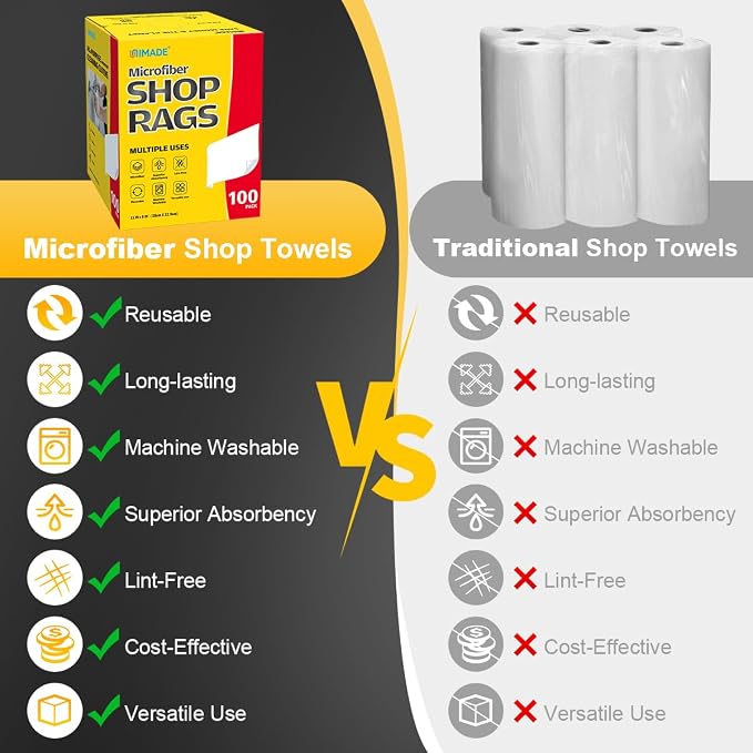 Shop Rags, 4 Boxes - 400 Sheets Microfiber Cleaning Cloth | Commercial Grade Washcloths Lint-Free Bulk Shops Towels for Cars Mechanic Restaurant Garage Housekeeping, 11"x 9", White