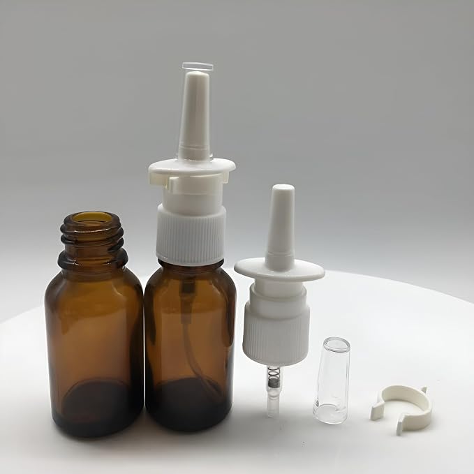 Nasal Spray Bottle Empty Amber Glass 1 oz Nasal Sprayer - 0.12cc per Spray! EMPTY, Refillable, Travel Sized, Quality Glass for Saline Applications! (2 amber bottles)
