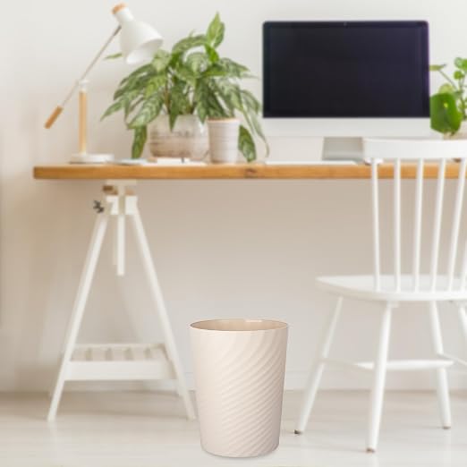 Plastic Small Bathroom Trash Can Wastebasket Garbage Can, Beige, 2 Pack | Sturdy-Easy to Clean, Bathroom, Laundry Room, Kitchen, Office, Kids Room, Dorm, Bedroom, 1.8 Gallon