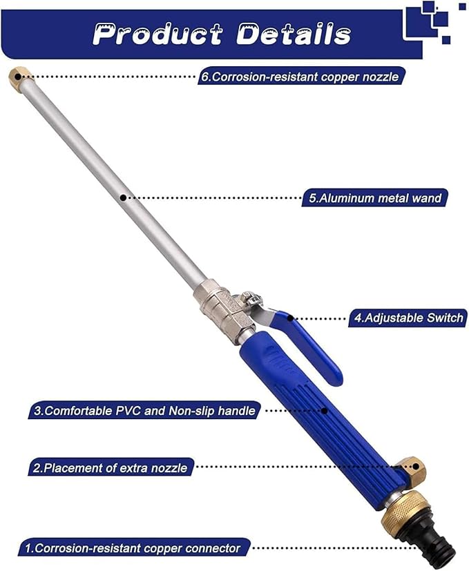 Jet Nozzle High Pressure Hose Nozzle for Garden, Hydro Pressure Hose Nozzle | 2-in-1 upgraded high pressure washer attachment, comes with 2 different nozzles and convenient hose quick connectors (Blue)
