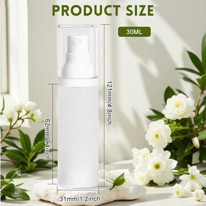 6PCS 30ml/1oz Empty Fine Mist Spray Bottles Frosted Clear Airless Cosmetic Pump Spray Bottles Refillable Travel Makeup Toner Container Dispenser Storage Vials for Travel and Outdoor