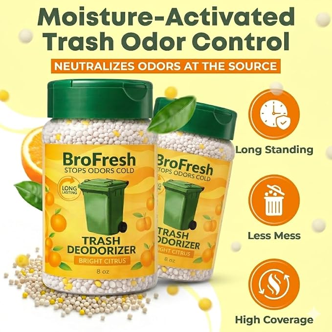 BroFresh Garbage Can Deodorizer, Neutralizes Odor, Absorbs Moisture & Releases Long-Lasting Scent, Safe & Non-Toxic, Trash Can Odor Eliminator (8 oz Twin, Citrus)