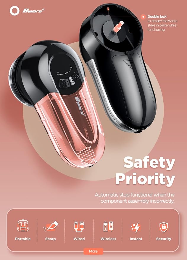 Bymore Fabric Shaver, Lint Shaver, Sweater Shaver for Clothes, Space Black | Compact one-button design refreshes clothes quickly and fits easily in a bag for home, office or travel
