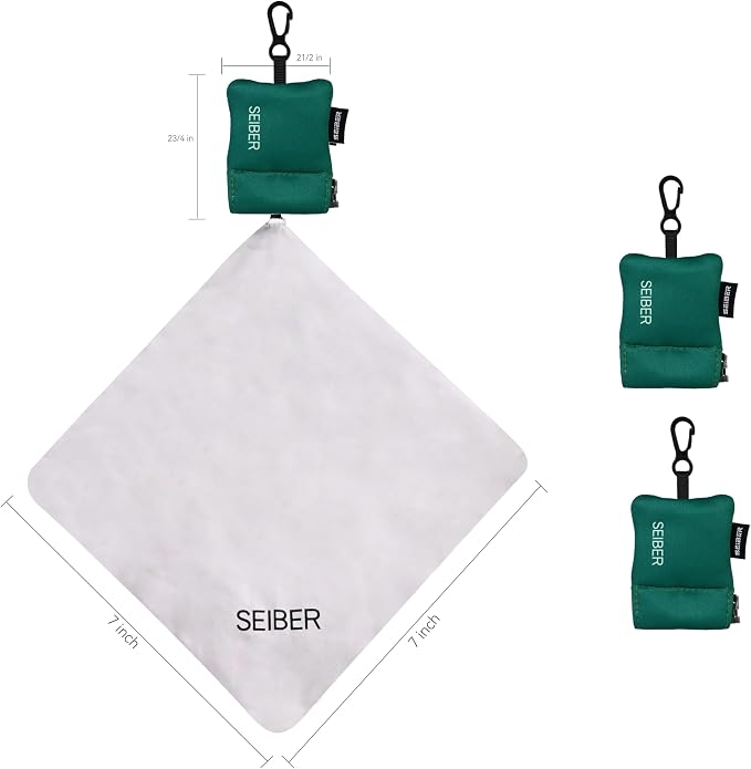 SEIBER Microfiber Glasses Cleaning Cloth with Keychain, Dark Green, 2PCS | For Eyeglasses, Phone ,Camera & Screens, Neoprene Pouch Included,self-closing Bottom, Ultra-Soft, Scratch-Free