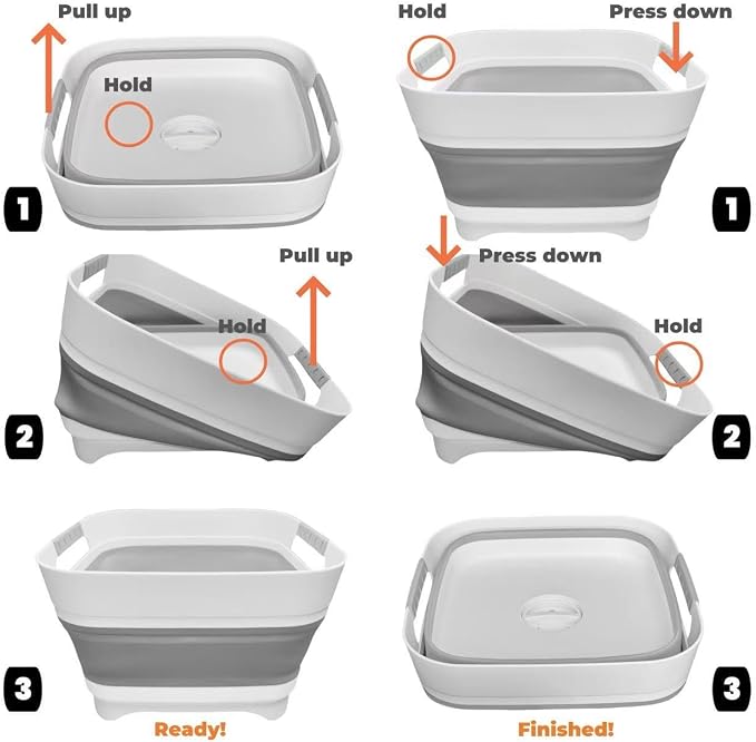 GIMWA 2.6 Gal(10L) Collapsible Wash Basin for Baby Bottles,Pink Space-Saving Collapsible Dish Basin with Drain Plug for bottle washing, Collapsible Bucket for RV Kitchen Essentials