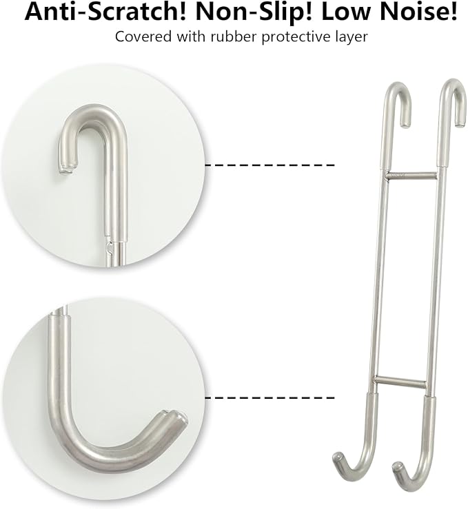 NINETREX Shower Door Hooks, Towel Hooks Frameless Glass Door, 10", 2 Pack | Heavy Duty SUS 304 Stainless Steel, for Towels Squeegee Loofah Shaver Robe, Bathroom Storage, Brushed Nickel