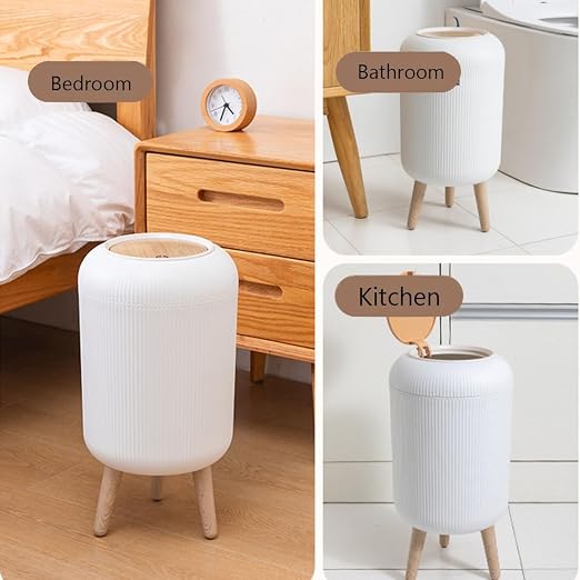 URALFA Bathroom Trash Can with Lid, 3 Gallon / 11L Garbage Can with Pop-Up Lid, Small Dog Proof Trash Cans, Plastic Waste Basket with Removable Legs for Bathroom, Bedroom, Kitchen, Office, White