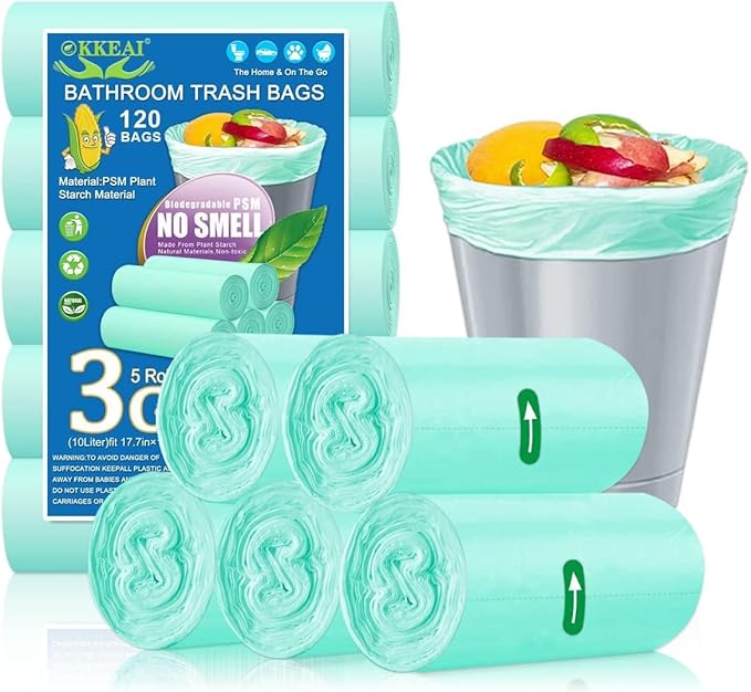 OKKEAI Small Trash Bags 3 Gallon, Light Green Wastebasket Liners, 120 Count | Strong Garbage Bags for Bathroom and Office Bins, for Clean Daily Waste Disposal