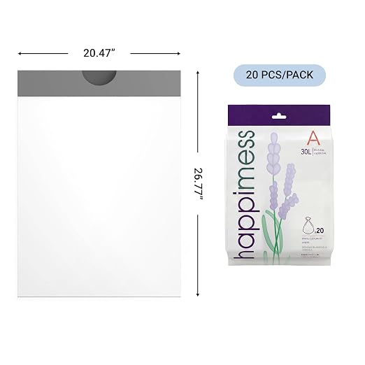happimess 20-Count Lavender 8 Gal Drawstring Trash Bags, White, Pack of 5 | 30 Liters, Heavy Duty MDPE Plastic, Tear And Puncture Resistant, Tailored Custom Fit, Recyclable, Odor Control