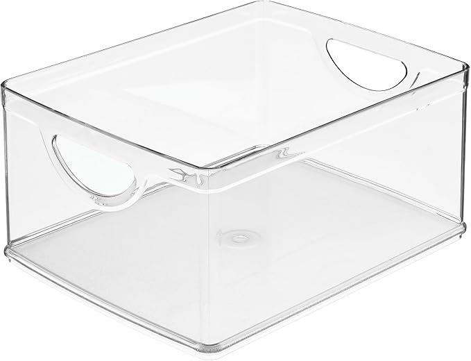 iDesign Plastic Stackable Kitchen Cabinet Storage Bin with Handles - Clear Pantry Organizer Medium (Pack of 4)