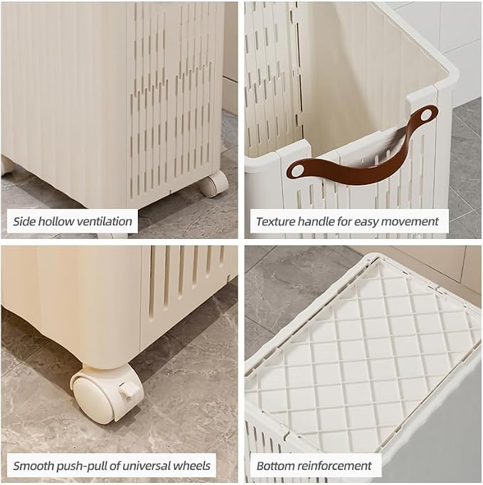 Large Capacity Mop Holder with Wheels, Rolling Broom Storage Organizer On Casters, Heavy Duty Utility Cart for Laundry Room Garage Kitchen Basement, Space Saving Mobile Rack for Cleaning Supplies
