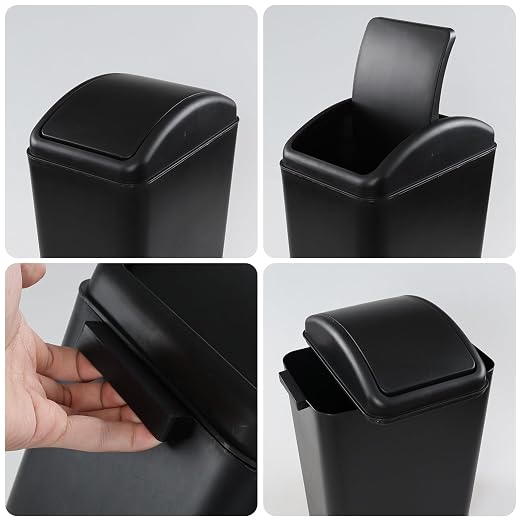 Oymlclivisa 4.5 Gallon Plastic Swing Top Trash Can, Slim Trash Bin, Black | Small Garbage Can with Lid for Narrow Space