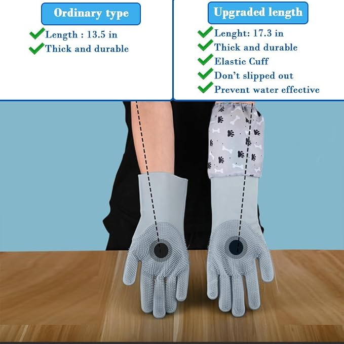 Pet Grooming Gloves Pet Hair Remover Cat, Dog Washing Gloves Silicone Heat Resistant Cleaning Gloves with High-Density Teeth Grooming Gloves for Dogs, Cats, Horses (2 Pairs - Blue & Gray)