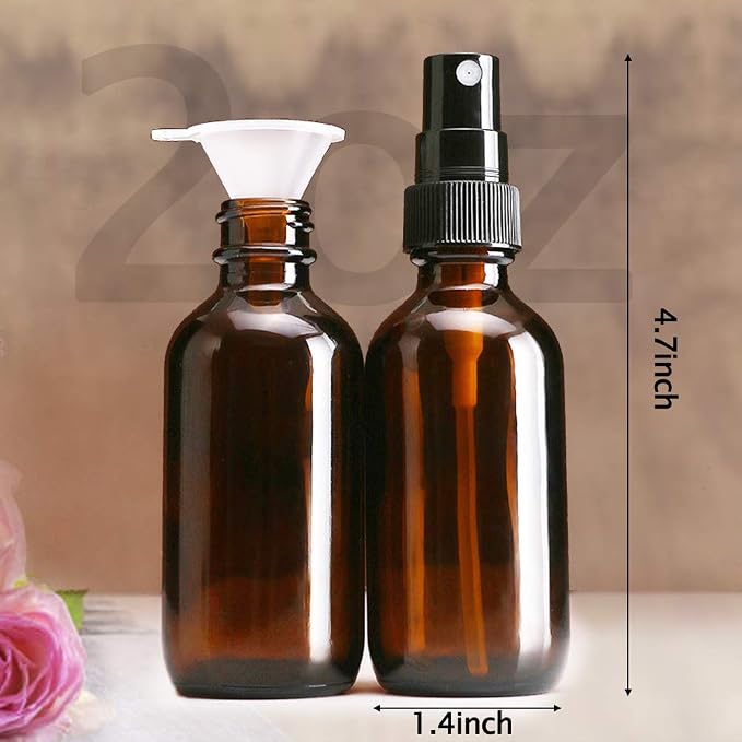 Spray Bottle, 2 oz Fine Mist Glass Spray Bottles, Little Refillable Liquid Containers for Watering Flowers Cleaning (16 Pack, Amber)