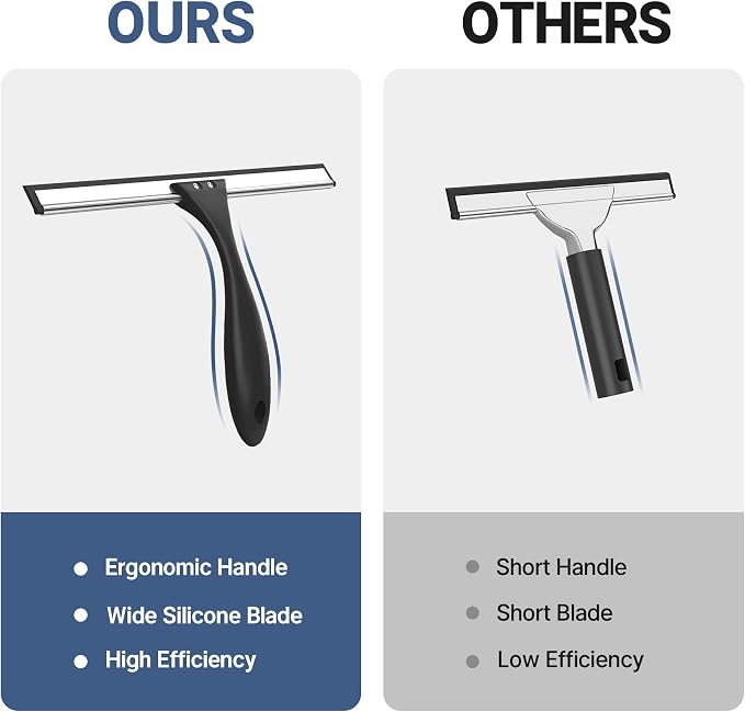 AmazerBath Squeegee for Shower Glass Door, Shower Squeegee for Glass Doors - All-Purpose Squeegee with Hook for Shower Doors, Windows, Mirrors, Tiles and Car Glass, 10 Inches (Pack of 3)