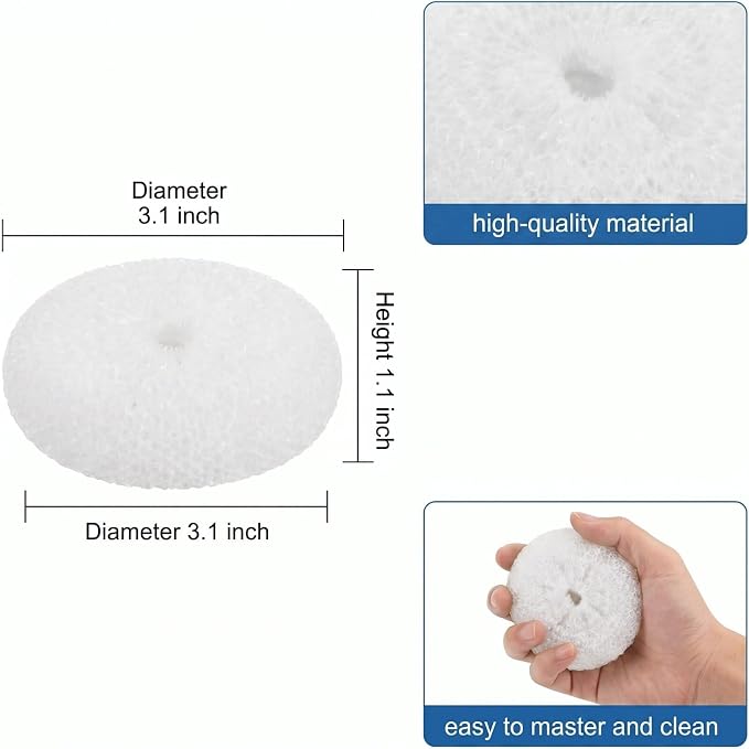 Blulu 15 Pcs Plastic Dish Scrubbers, Nylon Mesh Pads, White | Round Scouring Pads, Non Scratch Kitchen Use, Safe on Nonstick Cookware Pots Pans, Durable Mesh Design Ideal with Dishes