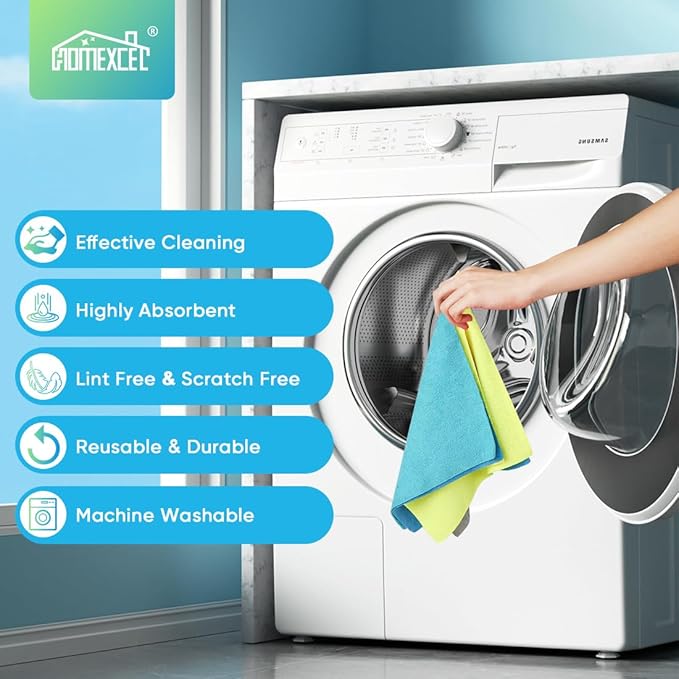 HOMEXCEL Microfiber Cleaning Cloth 600 PK, Towels for Cars, Shop Rags | Lint Free Cleaning Rags for House, Garage, Kitchen, Car Detailing, Shop Towels Bulk Scratch-Free, Absorbent, 11.5"X 11.5"
