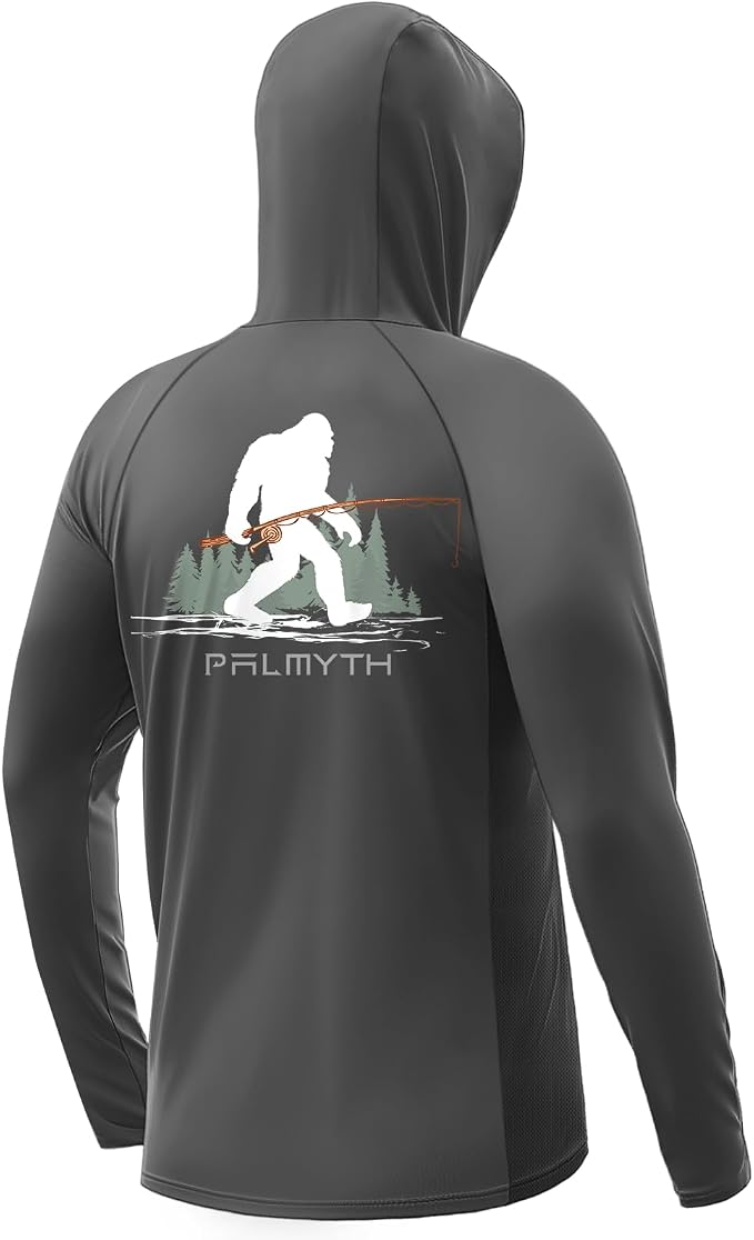 Palmyth Men's Fishing Hoodie UPF 50+ Long Sleeve with Face Mask Neck Gaiter | Zipper Pocket, Thumb Loops, Quick-Dry, Side Mesh Panels, Lens Cleaning Cloth