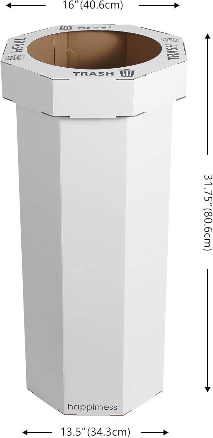 happimess Fleur 25 Gal Trash Can Bin, Cotton White, Set of 2 | Event Recycling, Traditional Classic Disposable Corrugated Cardboard, 32" Height, 16" Width, 16" Depth