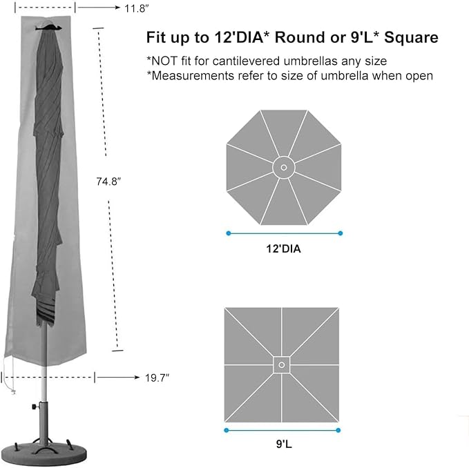 OKPOW Patio Umbrella Cover Waterproof: Fit 9ft to 12ft Outdoor Umbrellas | 420D Oxford with Long Zipper, Protect Umbrella from Sun, Rain, Snow & Dust, Helping Extend Outdoor Umbrella's Life