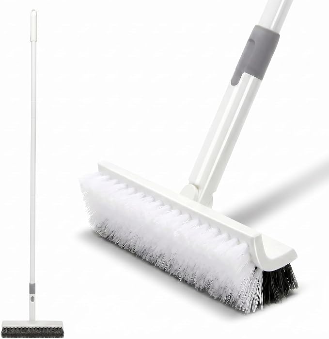 Floor Scrub Brush with Long Handle,Double-Sided V-Shaped Deck Brush,Grout Brush,Shower Floor Scrubber for Cleaning, Tile Scrub Brush with Stiff Bristles, 48"