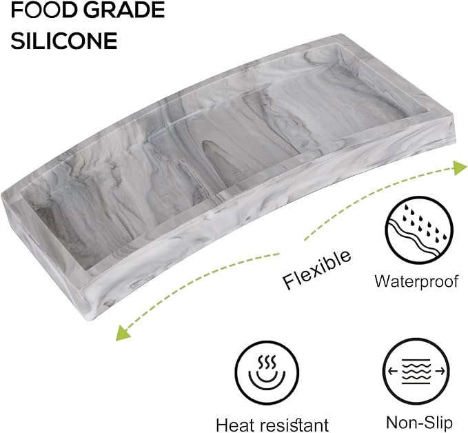 Silicone Bathroom Vanity Tray Dish Soap Holder Sink Organizer, Marble Grey | 2 Pack, Thickened Silicone, Easy to Clean, Waterproof, Non-Slip, for Countertop, Kitchen, Bedroom, Dresser