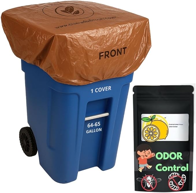 Outdoor Trash Can Lid Cover – 45 Gallon Elastic Seal, Odor Control, Lemon Scented, Chemical Free, Reusable 1 Pack