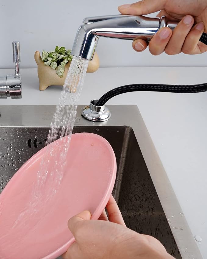 Universal Fit Sink Spray Attachment with Hose Set, Braided Hose, Chrome | NSF/ANSI/CAN 372 Certified, Quick Side Connector Compatible with Moen Faucet Sprayer Head, Kitchen Sink Faucet Attachment