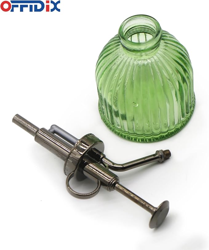 OFFIDIX Glass Plant Mister, Vintage Style Spray Bottle 6.7oz Light Green | 6.3" Tall, Spritzer Bronze Plastic Top Pump, 200ml One Hand Watering Can Indoor, Glass Spray Bottle for Garden Small Plant
