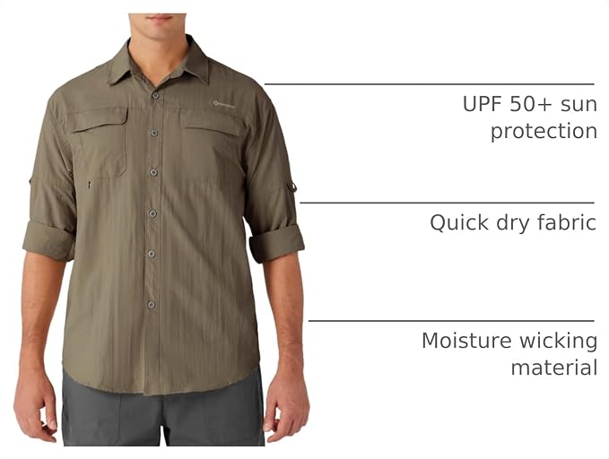 NAVISKIN Men's UPF 50+ Sun Protection Long Sleeve Fishing Shirts | UV Protective, Quick Dry, Vented Back, Utility Pockets, Roll Up Sleeves, Lightweight PFG Shirts For Hiking Camping Safari