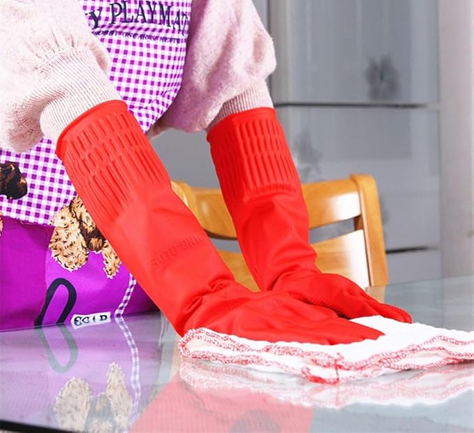 Rubber Cleaning Gloves Kitchen Dishwashing Glove 2-Pairs And Cleaning Cloth 2-Pack,Waterproof Reuseable.(Large)